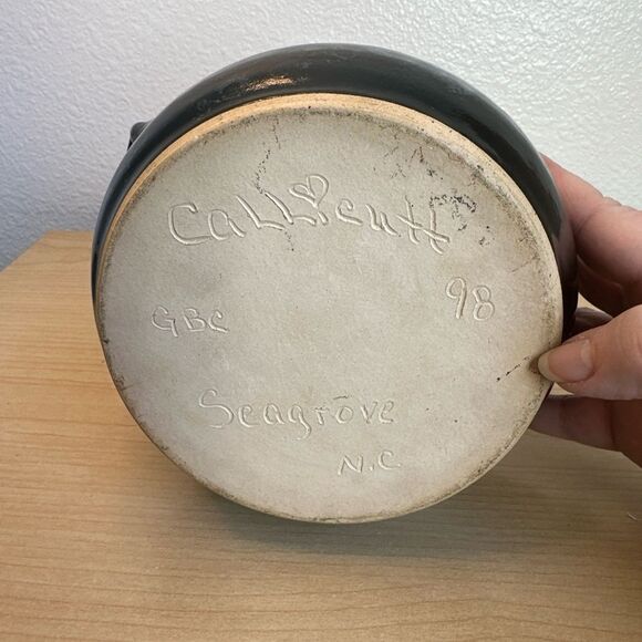 Seagrove NC Black White Signed Callicutt Pottery Lidded Bean Pot 4” VTG 1998 - Picture 3 of 9